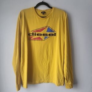 Diesel Yellow Long Sleeve Logo Shirt with Red & Blue Accents Size XXL